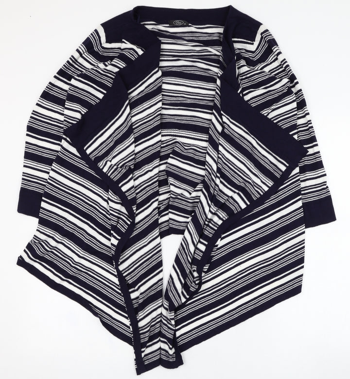 BM Womens Black Square Neck Striped Cotton Cardigan Jumper Size M