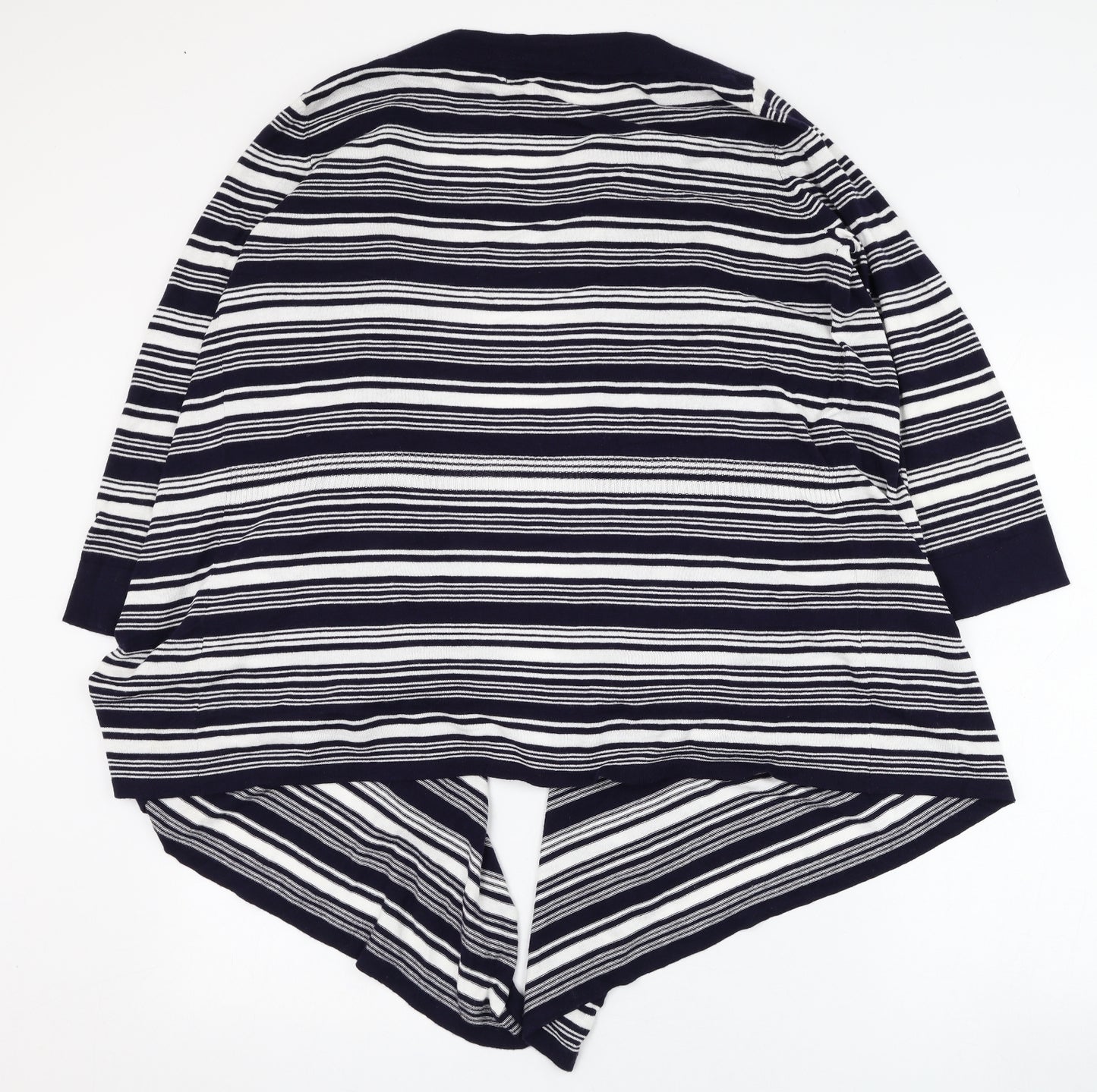 BM Womens Black Square Neck Striped Cotton Cardigan Jumper Size M