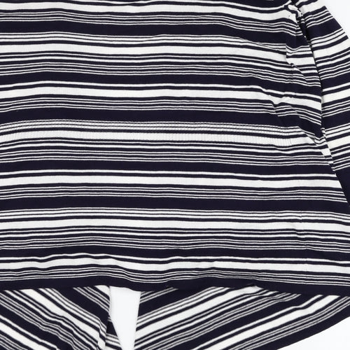 BM Womens Black Square Neck Striped Cotton Cardigan Jumper Size M