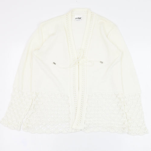 Pulse Womens Ivory Round Neck  Polyester Cardigan Jumper Size L