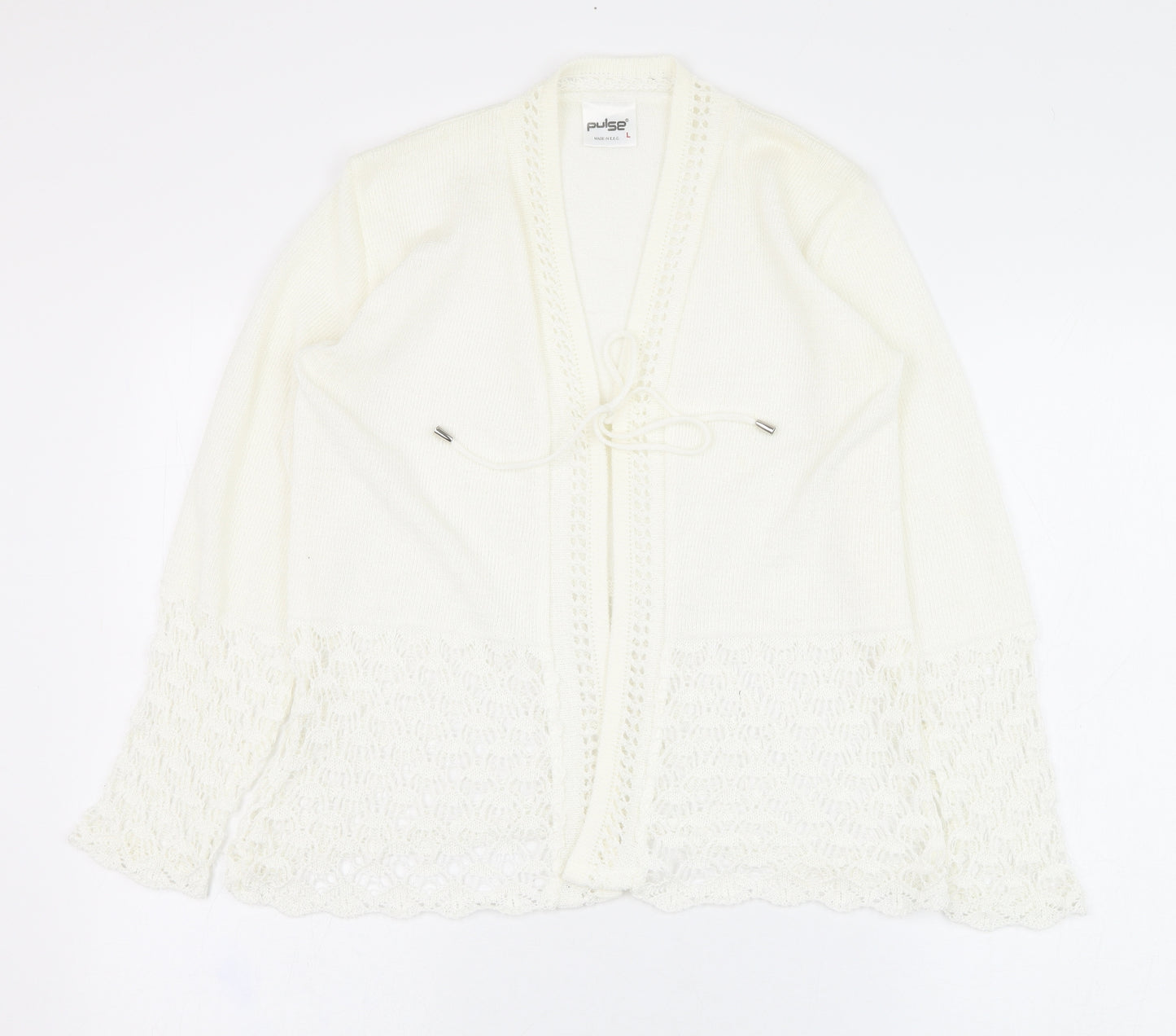 Pulse Womens Ivory Round Neck  Polyester Cardigan Jumper Size L