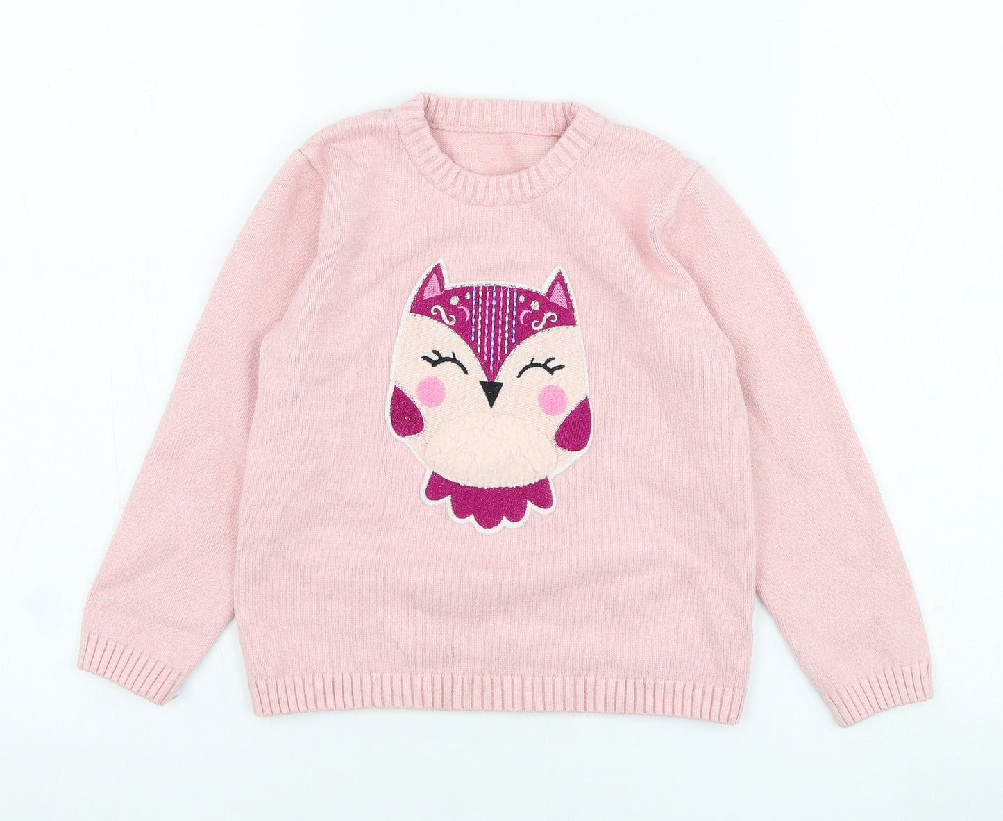Matalan Girls Pink Round Neck  Viscose Pullover Jumper Size 5-6 Years  Pullover - Owl
