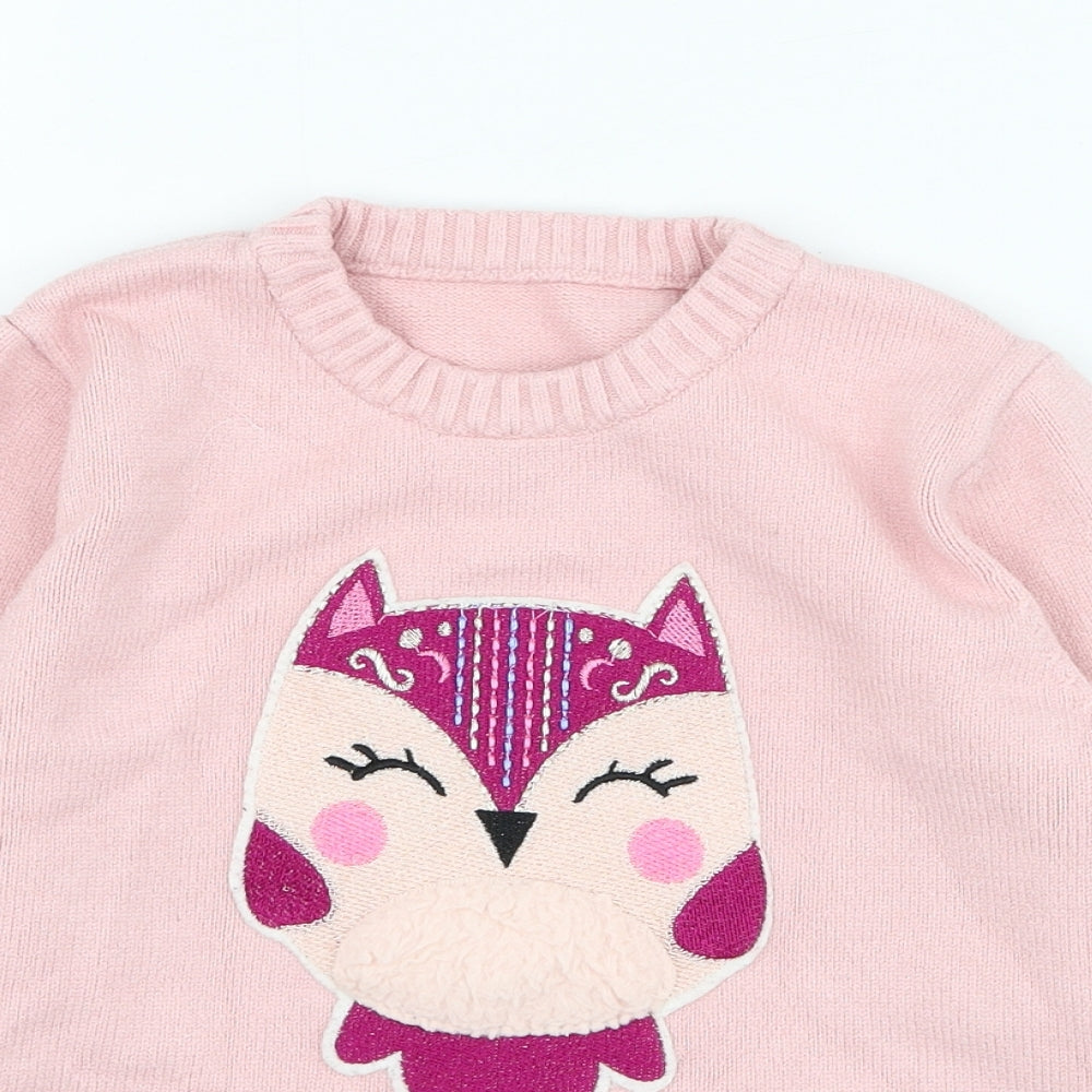 Matalan Girls Pink Round Neck  Viscose Pullover Jumper Size 5-6 Years  Pullover - Owl