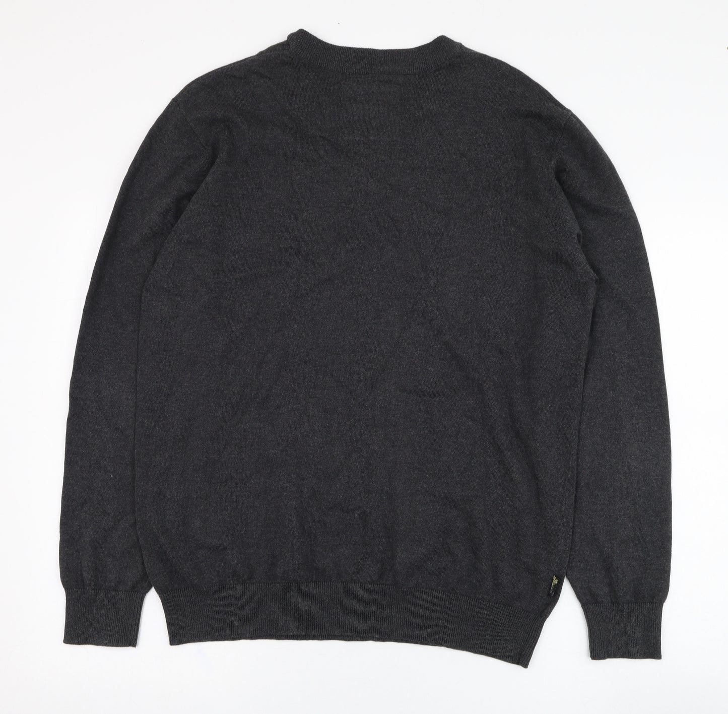 Le Breve Mens Grey V-Neck  Cotton Pullover Jumper Size L