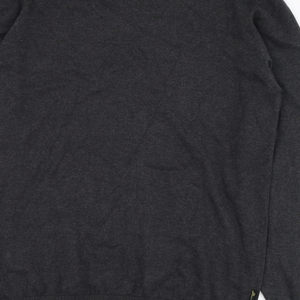 Le Breve Mens Grey V-Neck  Cotton Pullover Jumper Size L