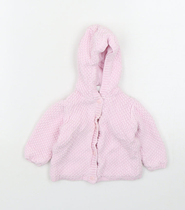 Mini Club Girls Pink Cotton Cardigan Jumper Size 3-6 Months Button