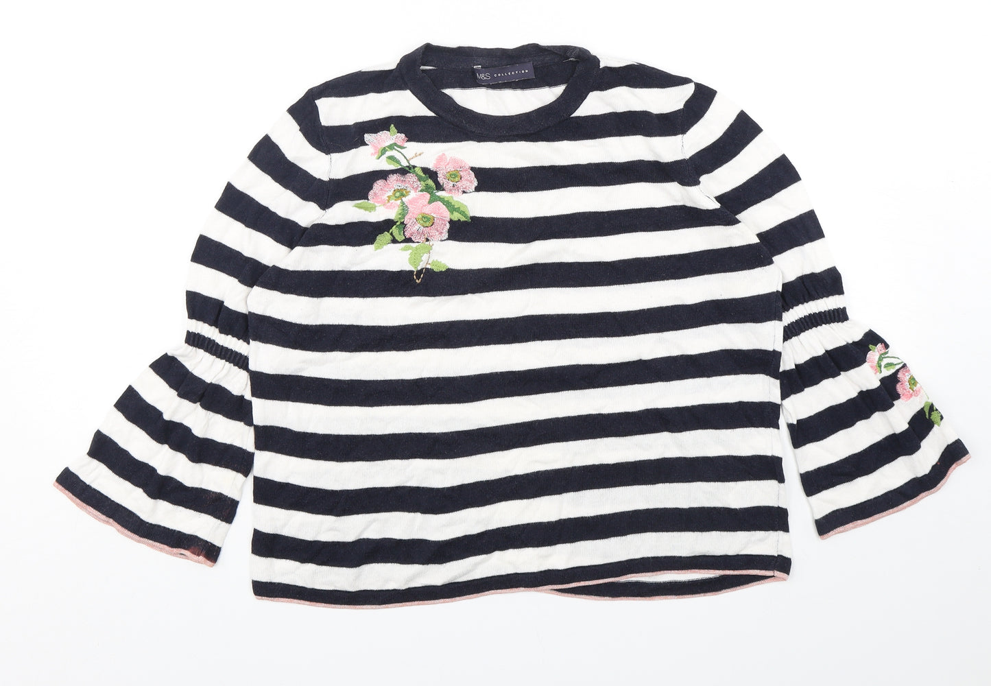 Marks and Spencer Womens Multicoloured Round Neck Striped Viscose Pullover Jumper Size 10