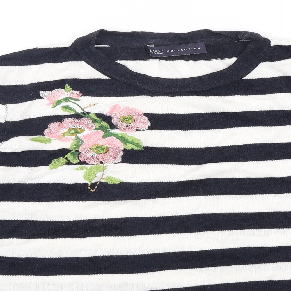 Marks and Spencer Womens Multicoloured Round Neck Striped Viscose Pullover Jumper Size 10