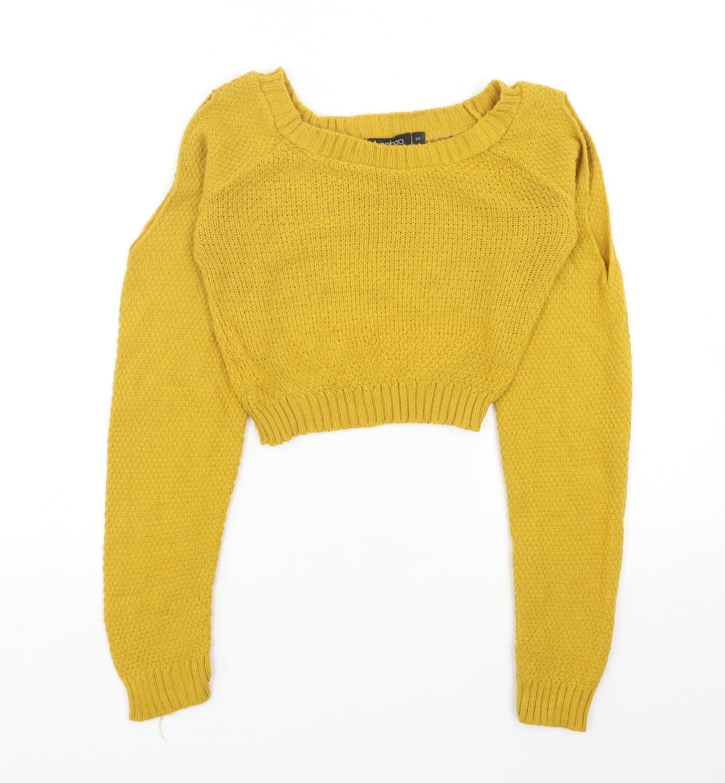 Boohoo Womens Yellow Boat Neck  Acrylic Pullover Jumper Size S