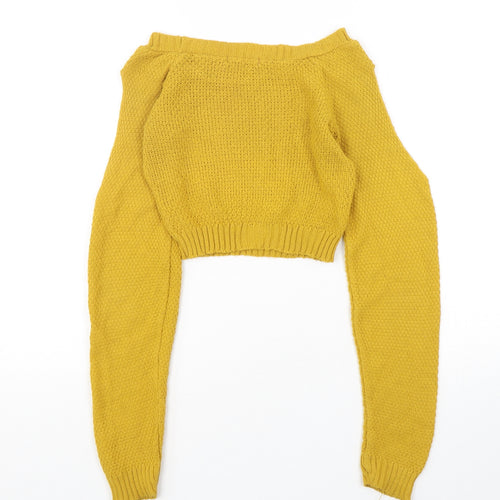 Boohoo Womens Yellow Boat Neck  Acrylic Pullover Jumper Size S
