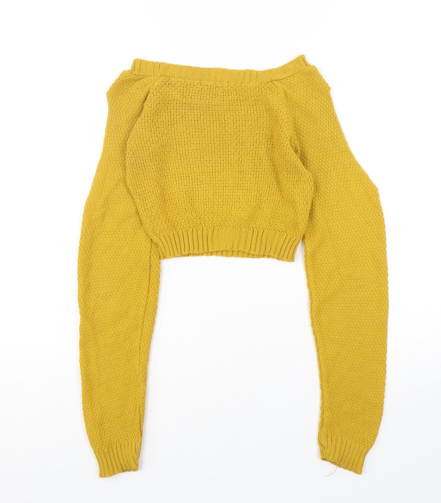 Boohoo Womens Yellow Boat Neck  Acrylic Pullover Jumper Size S
