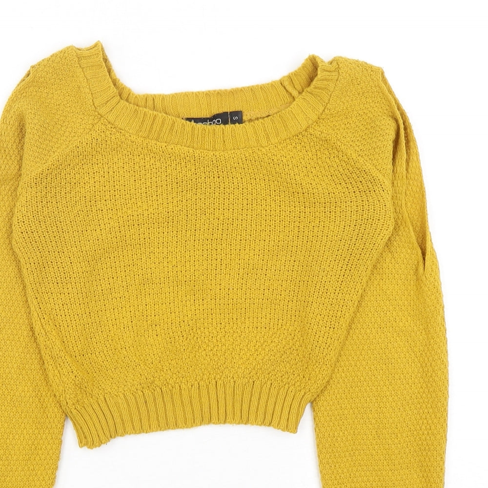 Boohoo Womens Yellow Boat Neck  Acrylic Pullover Jumper Size S