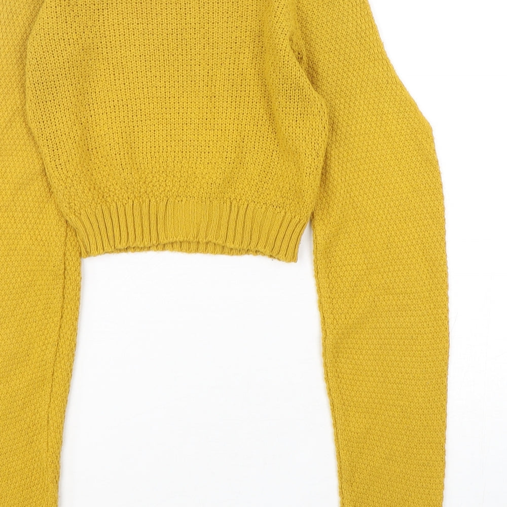 Boohoo Womens Yellow Boat Neck  Acrylic Pullover Jumper Size S