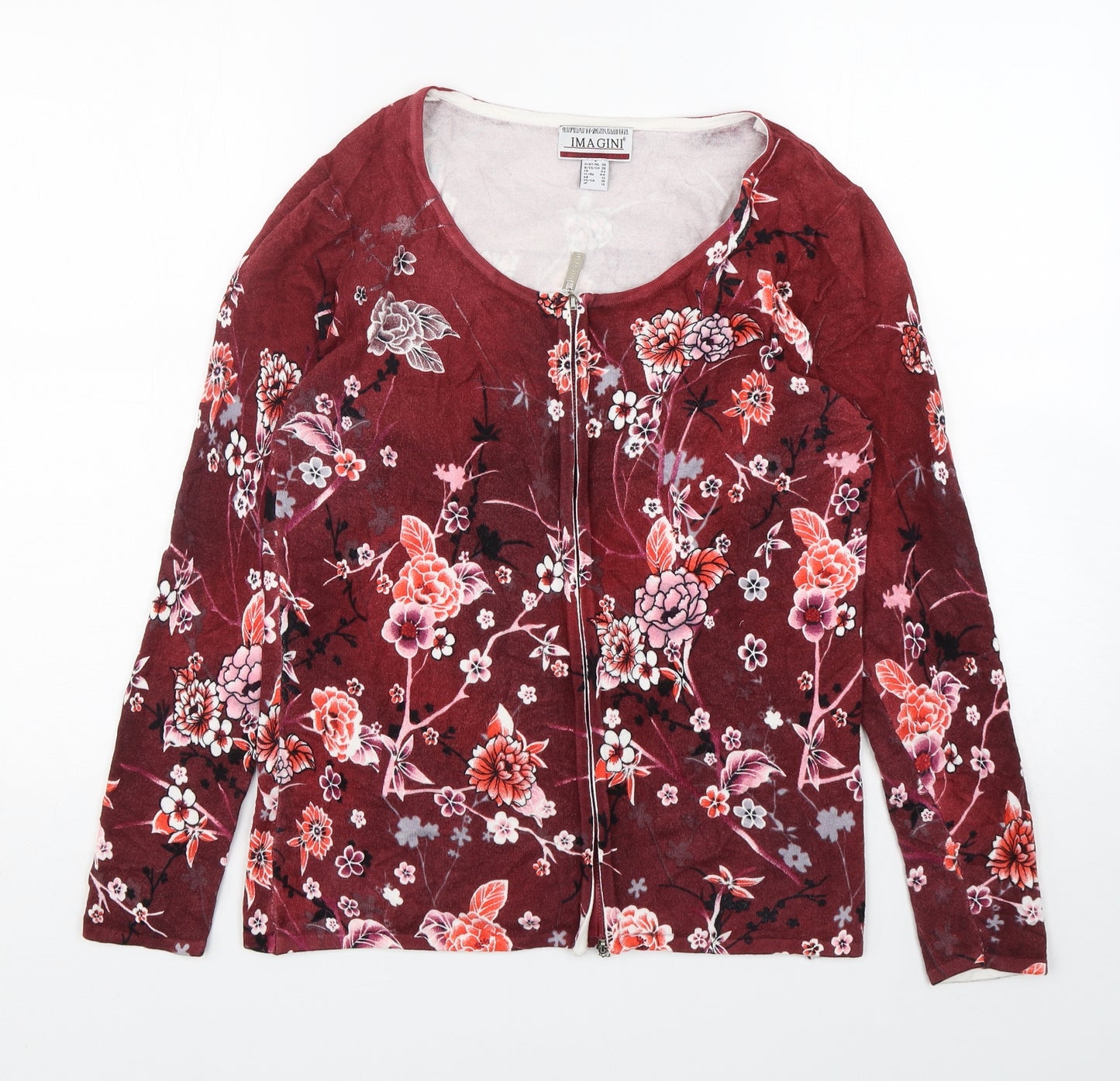 IMAGINI Womens Multicoloured Round Neck Floral Viscose Full Zip Jumper Size 12