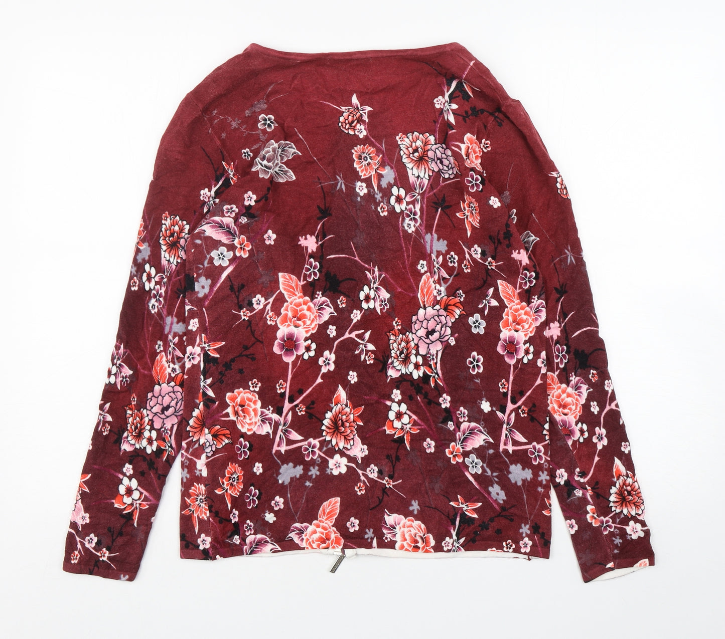 IMAGINI Womens Multicoloured Round Neck Floral Viscose Full Zip Jumper Size 12