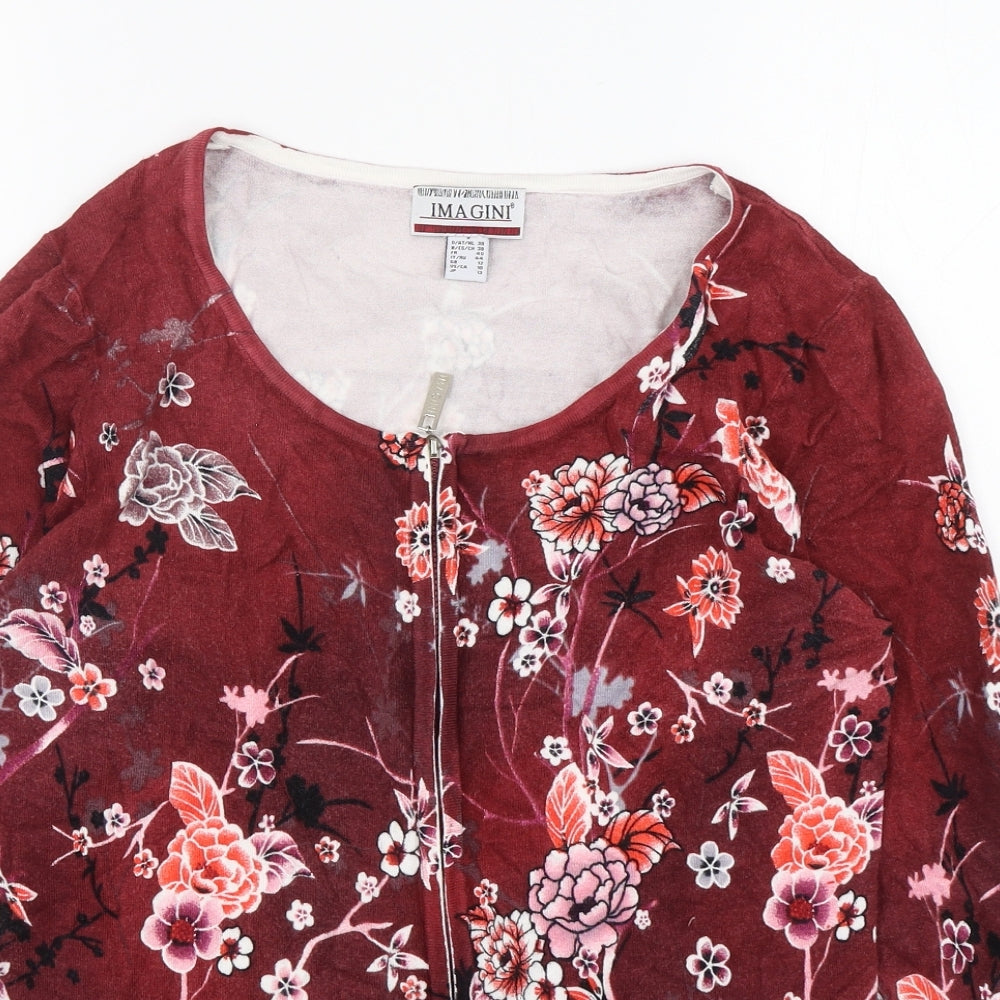 IMAGINI Womens Multicoloured Round Neck Floral Viscose Full Zip Jumper Size 12