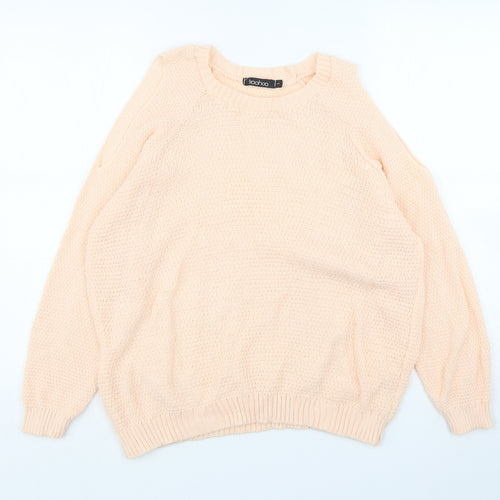Boohoo Womens Pink Round Neck  Acrylic Pullover Jumper Size L