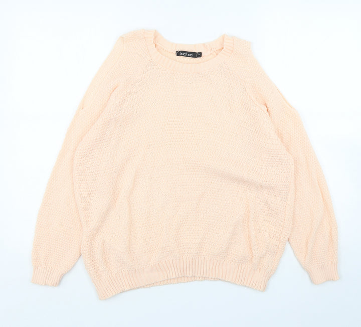Boohoo Womens Pink Round Neck Acrylic Pullover Jumper Size L