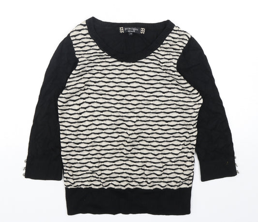 Front view of Principles women’s multicoloured round neck striped cotton jumper, size UK 8