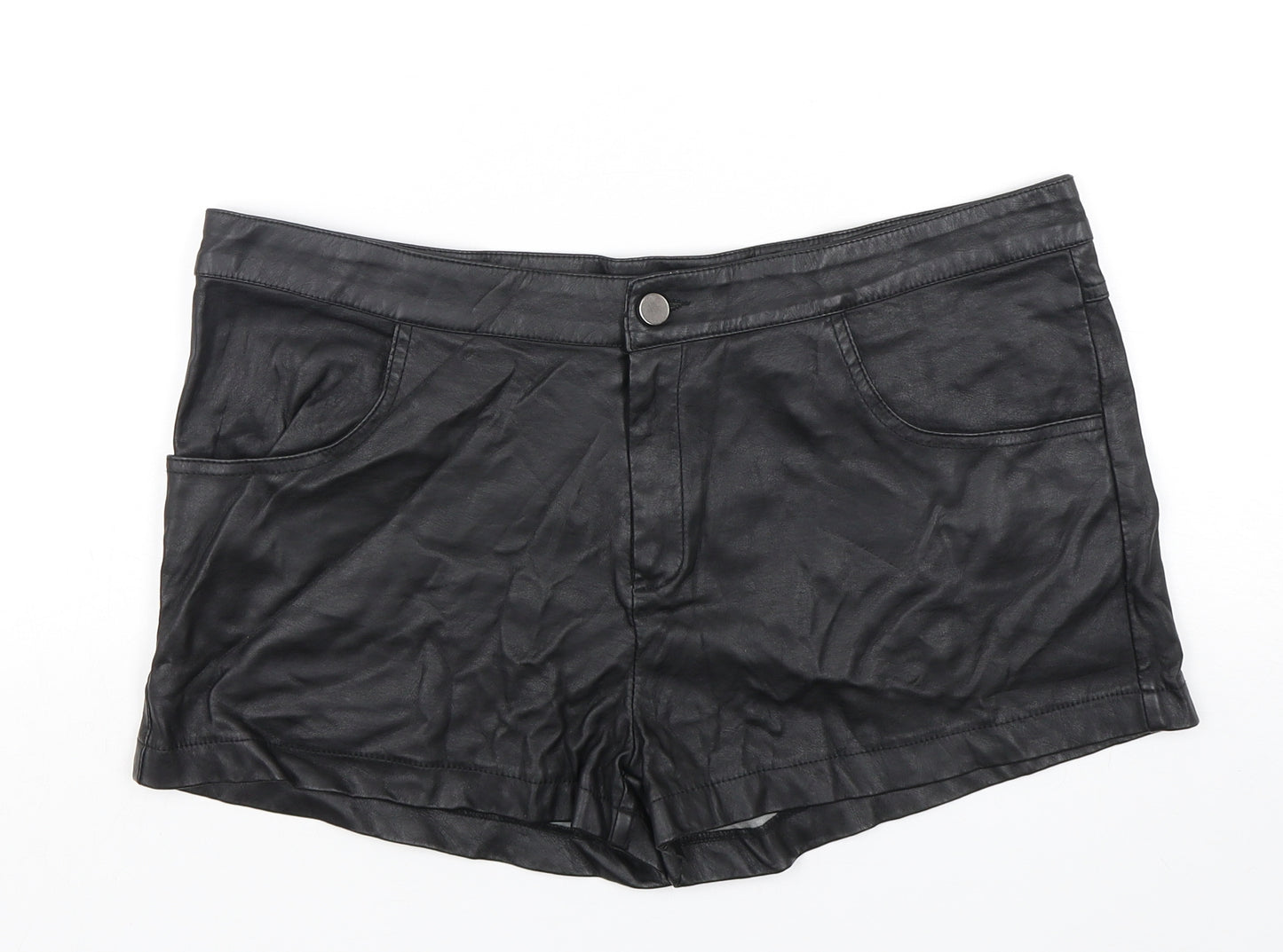 Internacionale Womens Black  Polyester Hot Pants Shorts Size 16 L3 in Regular Button - Leather Look