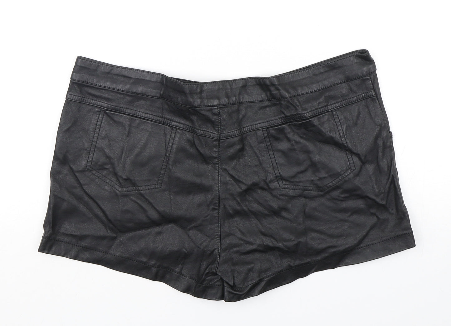 Internacionale Womens Black  Polyester Hot Pants Shorts Size 16 L3 in Regular Button - Leather Look