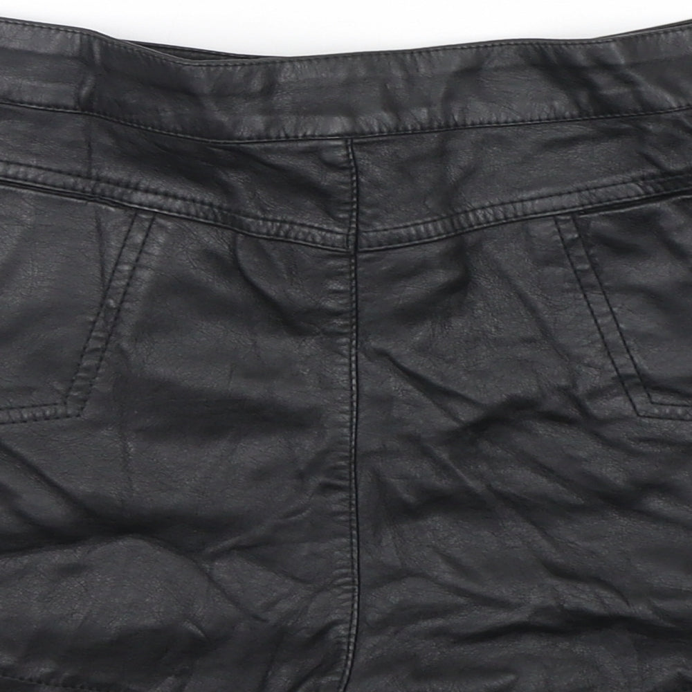 Internacionale Womens Black  Polyester Hot Pants Shorts Size 16 L3 in Regular Button - Leather Look