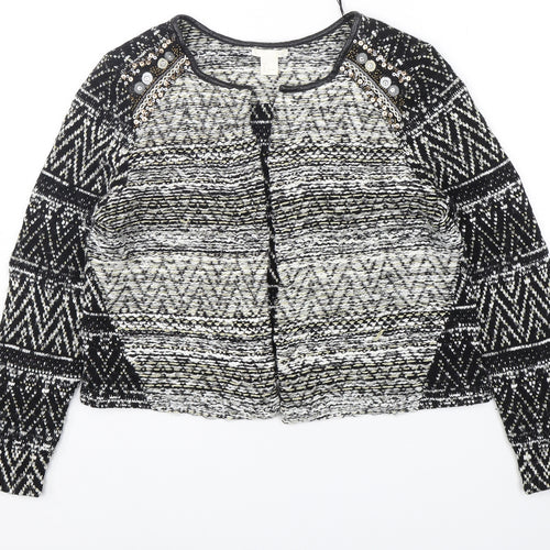 H&M Womens Multicoloured Round Neck Geometric Cotton Cardigan Jumper Size L