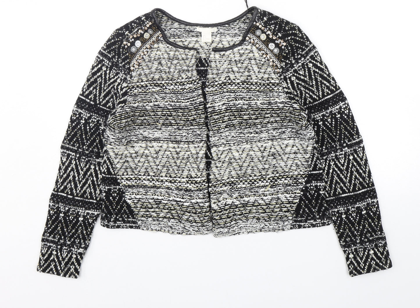 H&M Womens Multicoloured Round Neck Geometric Cotton Cardigan Jumper Size L