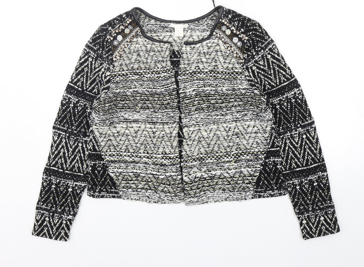 H&M Womens Multicoloured Round Neck Geometric Cotton Cardigan Jumper Size L