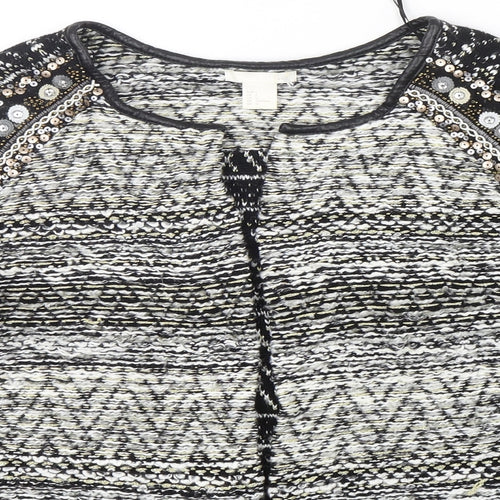 H&M Womens Multicoloured Round Neck Geometric Cotton Cardigan Jumper Size L