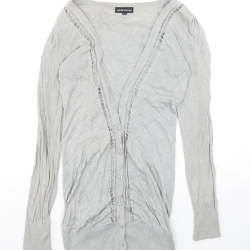 Warehouse Womens Grey V-Neck  Viscose Cardigan Jumper Size 12