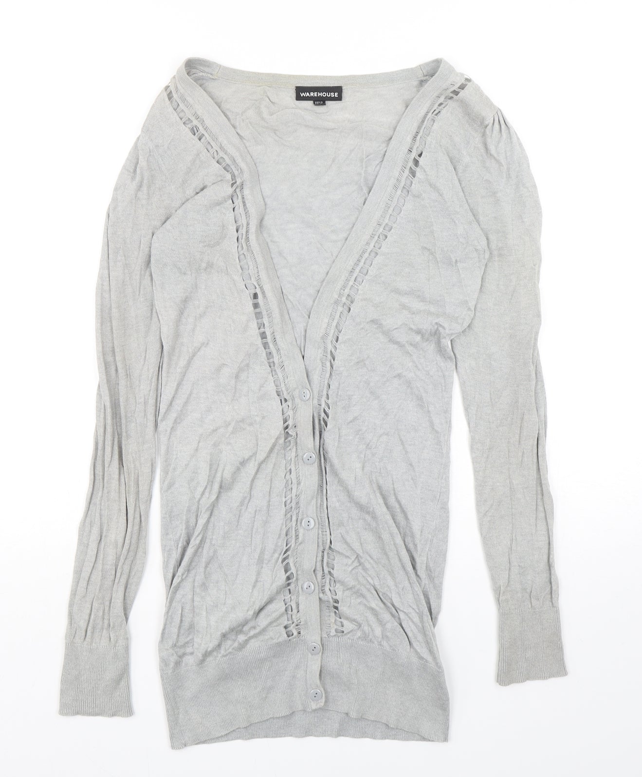 Warehouse Womens Grey V-Neck  Viscose Cardigan Jumper Size 12