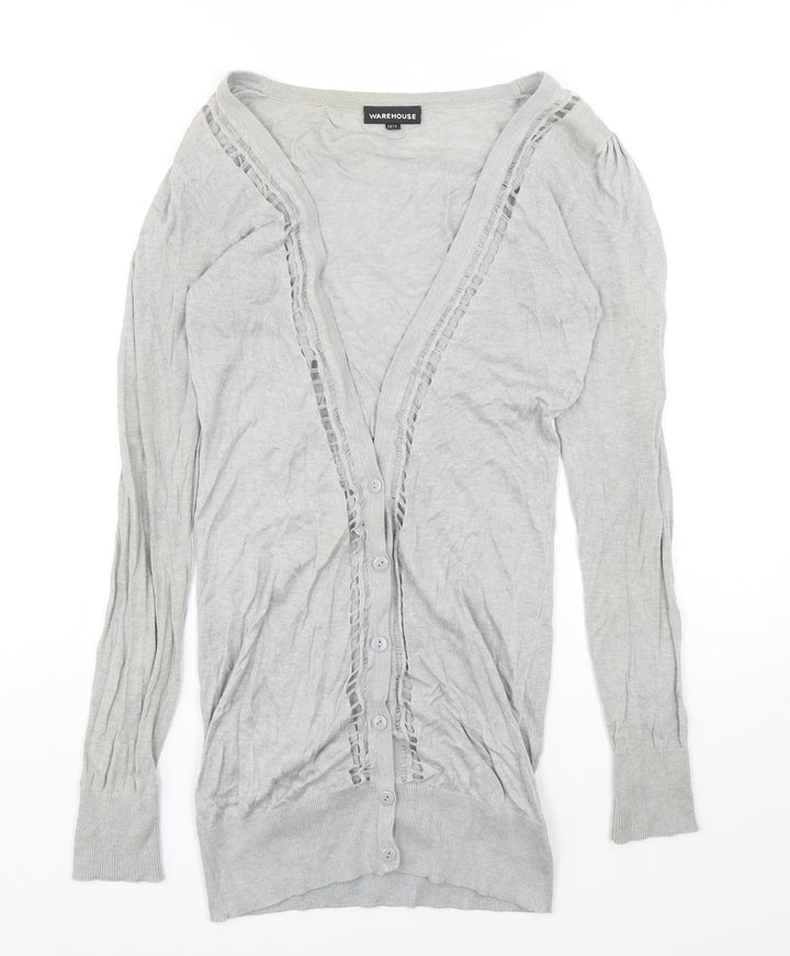 Warehouse Womens Grey V-Neck  Viscose Cardigan Jumper Size 12