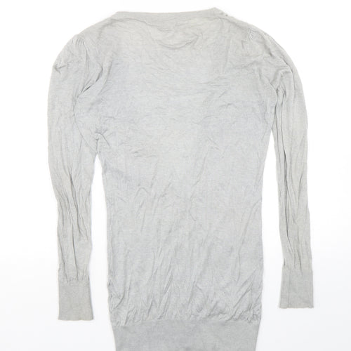 Warehouse Womens Grey V-Neck  Viscose Cardigan Jumper Size 12