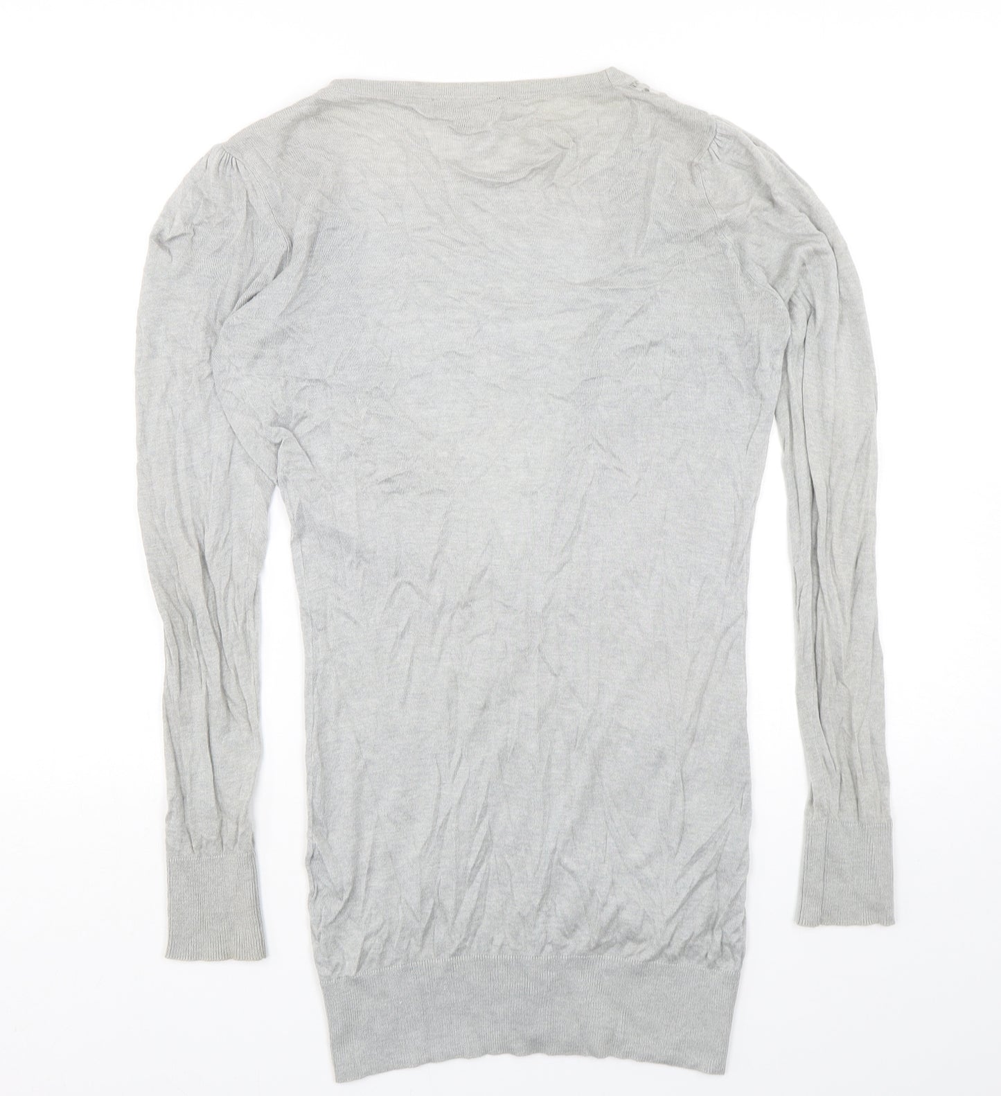 Warehouse Womens Grey V-Neck  Viscose Cardigan Jumper Size 12