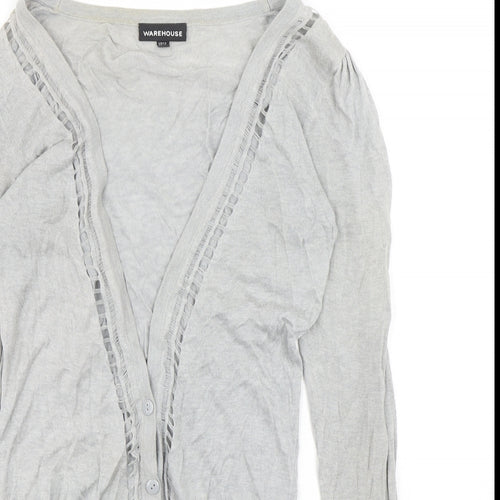 Warehouse Womens Grey V-Neck  Viscose Cardigan Jumper Size 12
