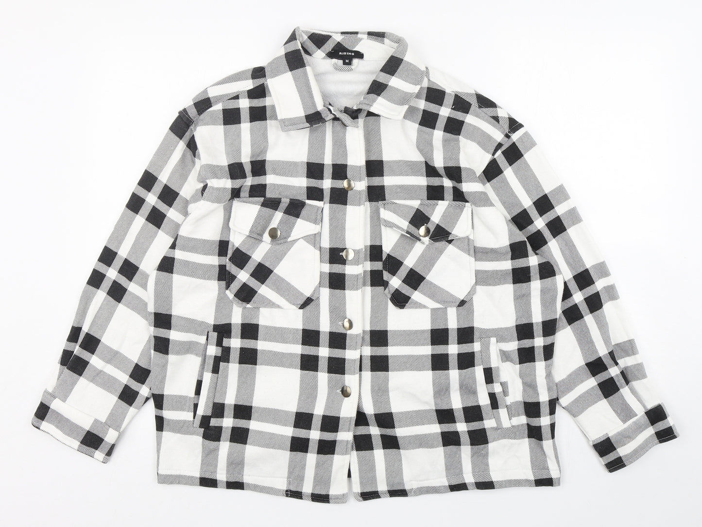 Rising  Womens Multicoloured Plaid Polyester Basic Button-Up Size M Collared