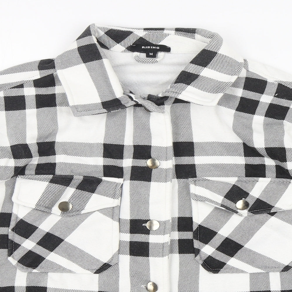 Rising  Womens Multicoloured Plaid Polyester Basic Button-Up Size M Collared