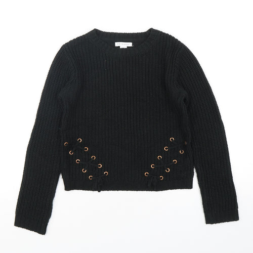 Primark Girls Black Round Neck  Acrylic Pullover Jumper Size 9-10 Years