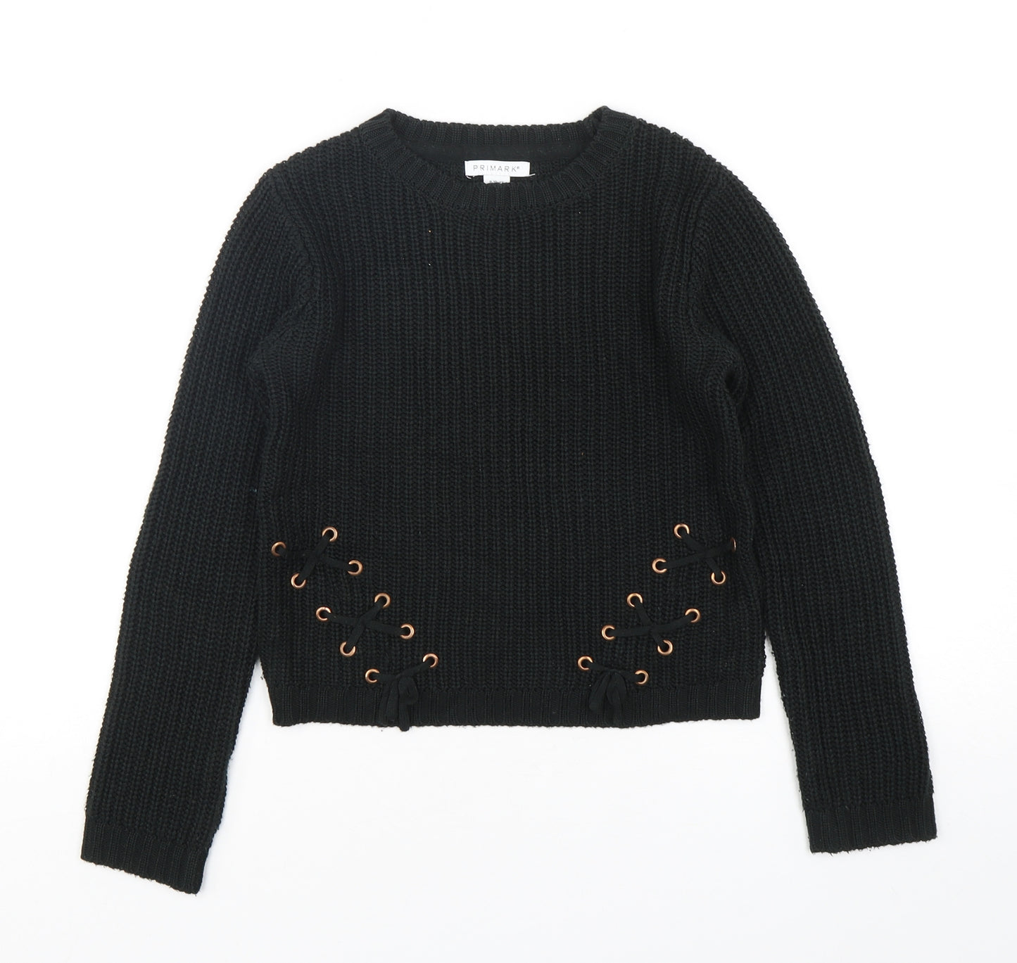 Primark Girls Black Round Neck  Acrylic Pullover Jumper Size 9-10 Years