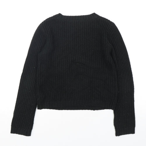 Primark Girls Black Round Neck  Acrylic Pullover Jumper Size 9-10 Years