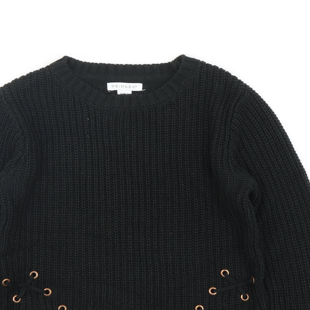 Primark Girls Black Round Neck  Acrylic Pullover Jumper Size 9-10 Years