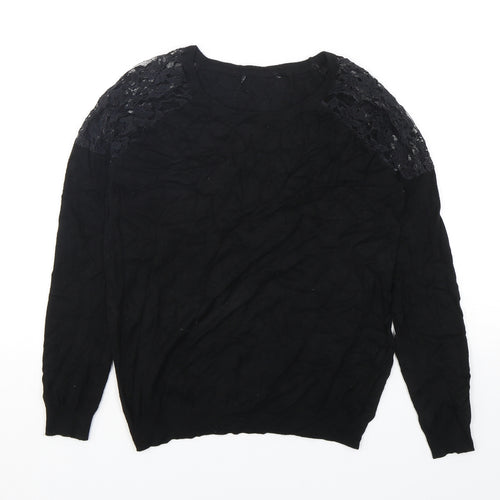Select Womens Black Round Neck  Viscose Pullover Jumper Size 12