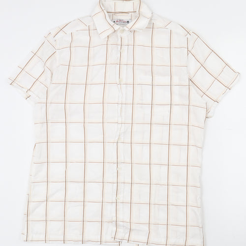 Burton Mens White Plaid Polyester  Button-Up Size M Collared Button