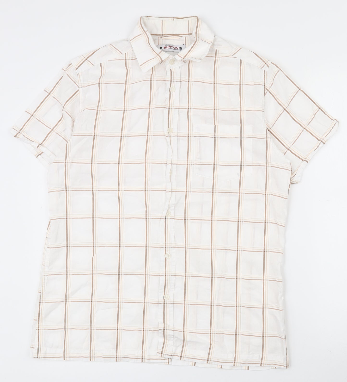 Burton Mens White Plaid Polyester  Button-Up Size M Collared Button