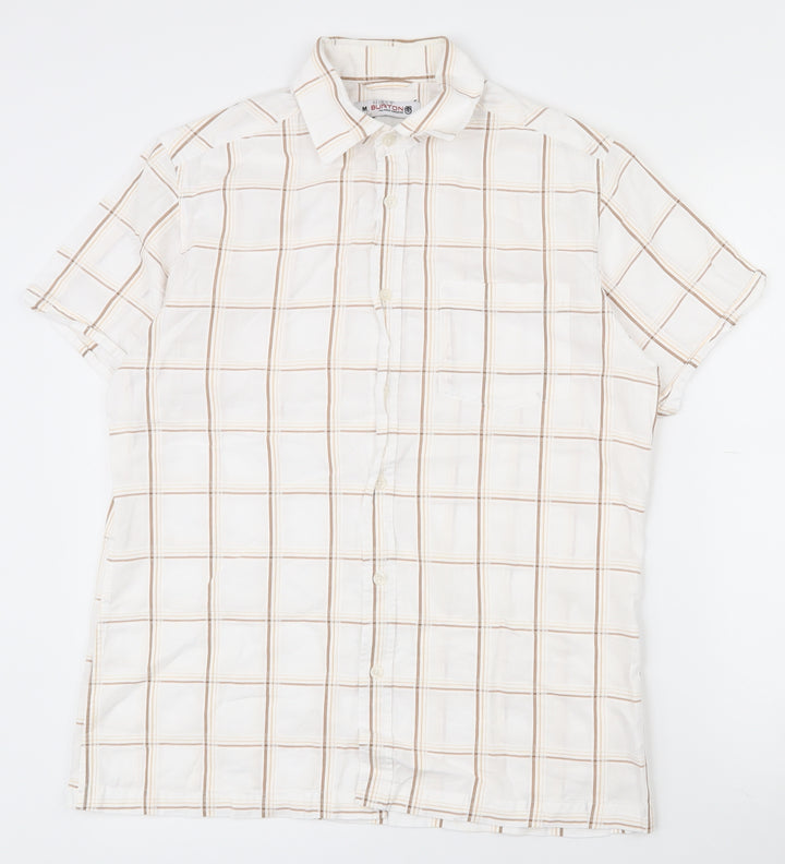 Burton Mens White Plaid Polyester  Button-Up Size M Collared Button