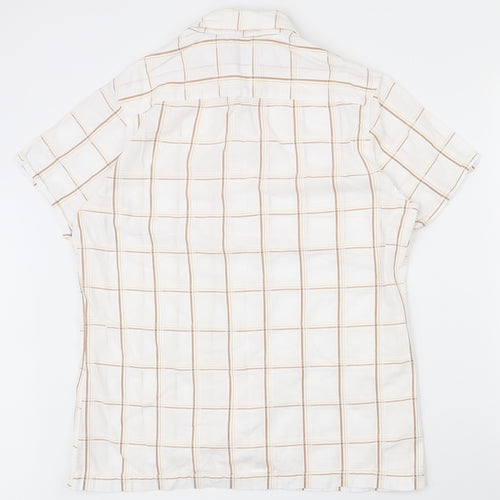 Burton Mens White Plaid Polyester  Button-Up Size M Collared Button