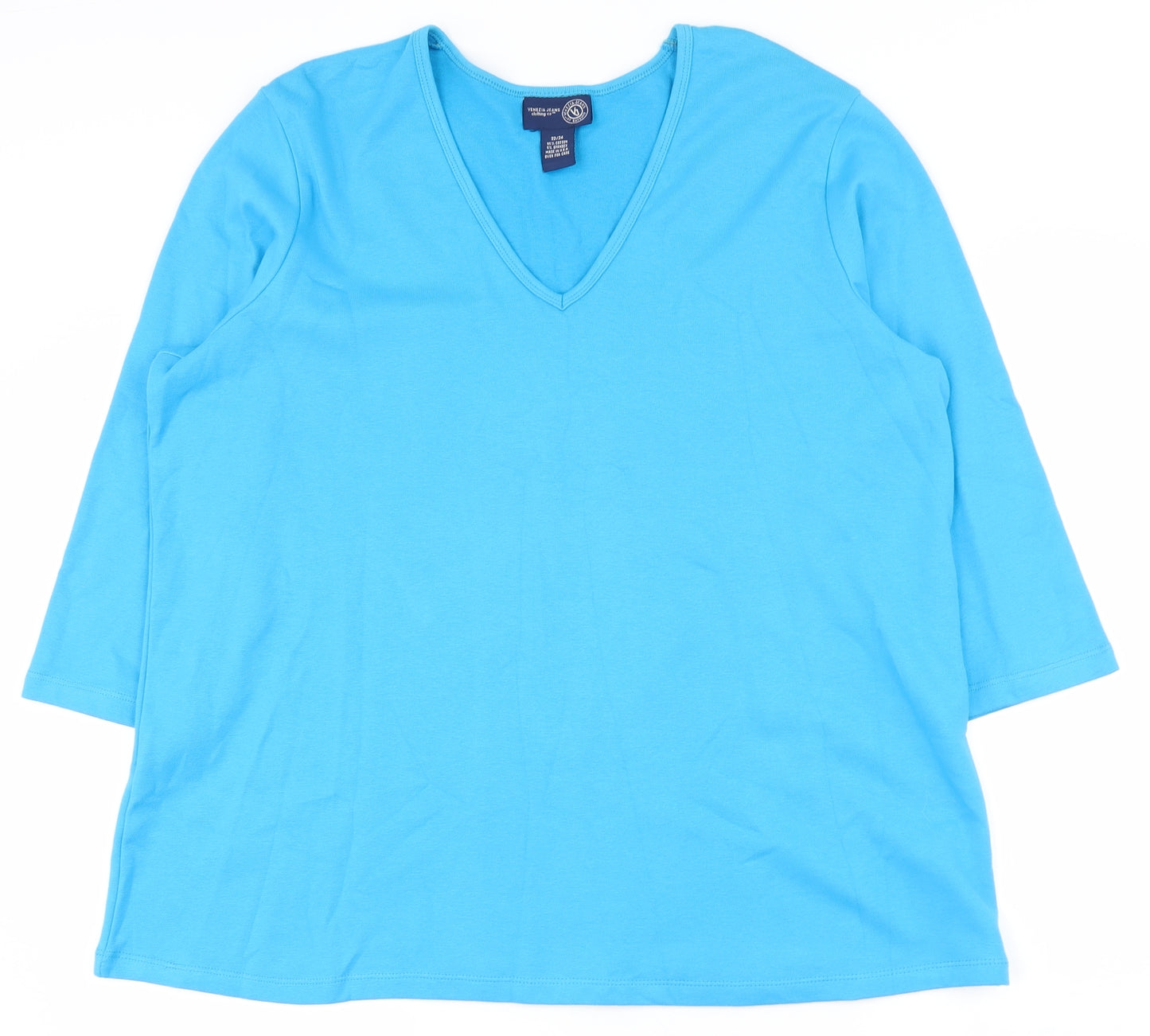 Venezia Womens Blue  Cotton Basic T-Shirt Size 22 V-Neck