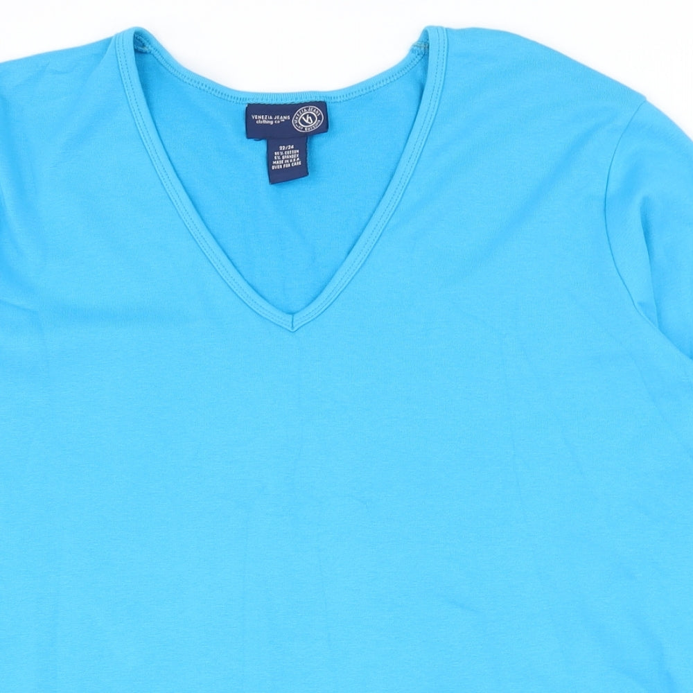 Venezia Womens Blue  Cotton Basic T-Shirt Size 22 V-Neck
