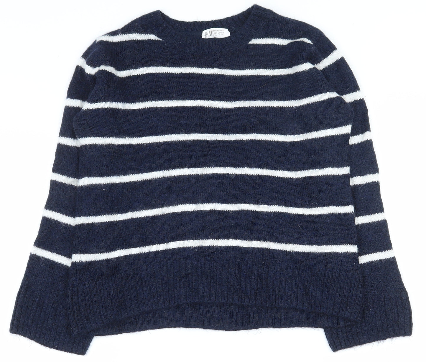 H&M Girls Blue Round Neck Striped Acrylic Pullover Jumper Size 10-11 Years  Pullover